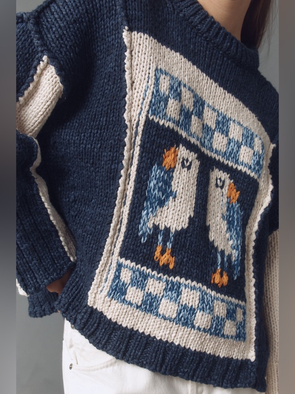 Pilcro Anthropologie Parrot Intarsia Chunky Knit Sweater Medium - Picture 5 of 10